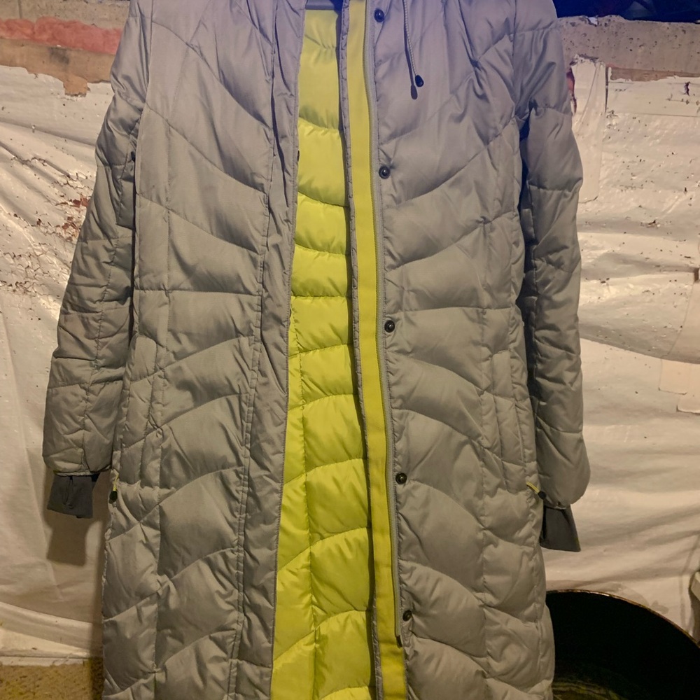 Lands' End Gray and Lime Puffer Coat